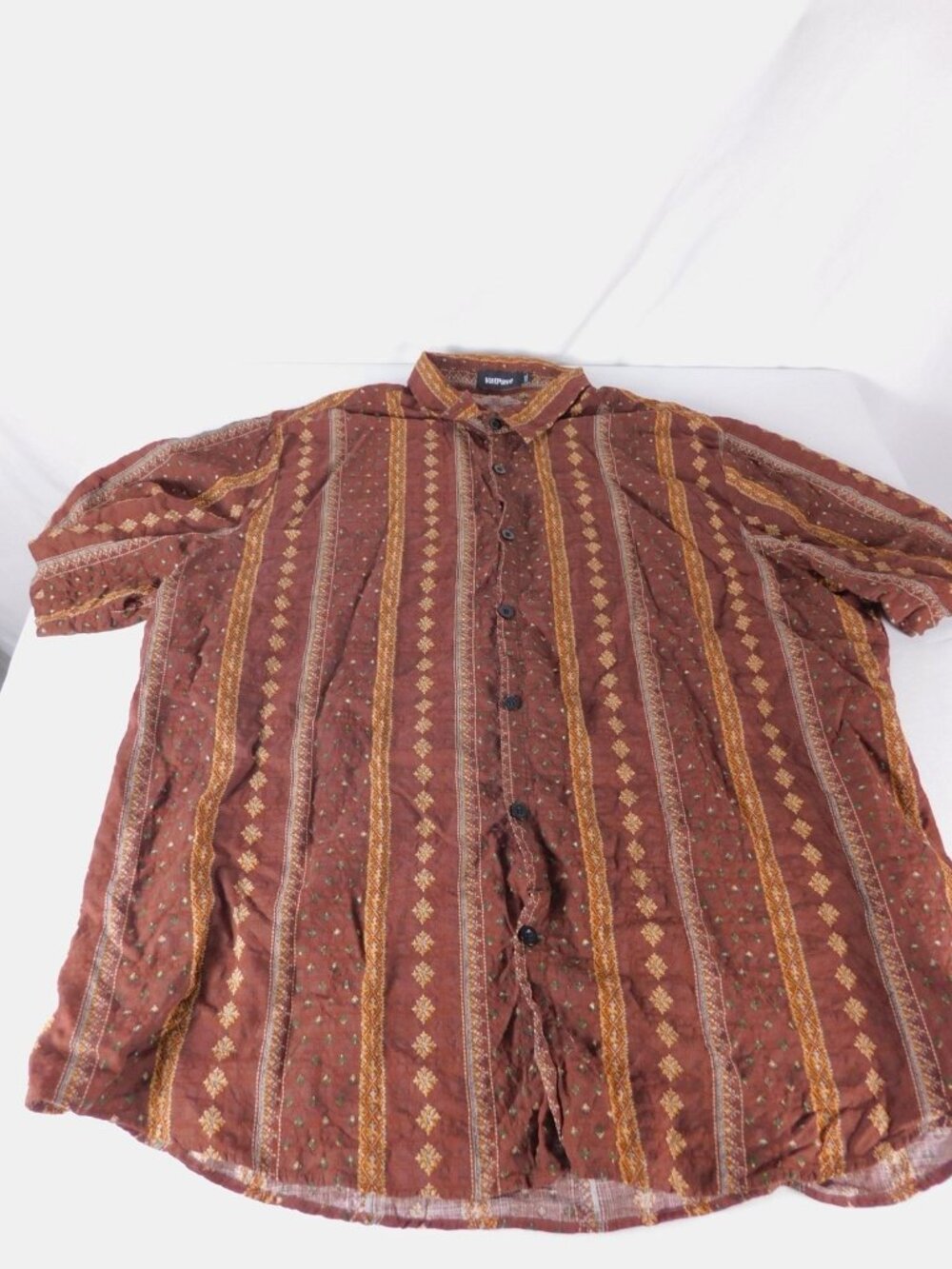 VatPave Shirt Mens 2XL Brown Short Sleeve Button-Up Striped Lightweight Woven